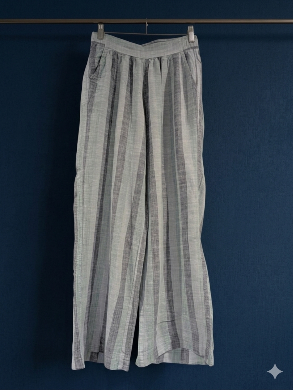 Splendid Collection Striped Linen Wide Leg Pants Size Medium Blue Gray